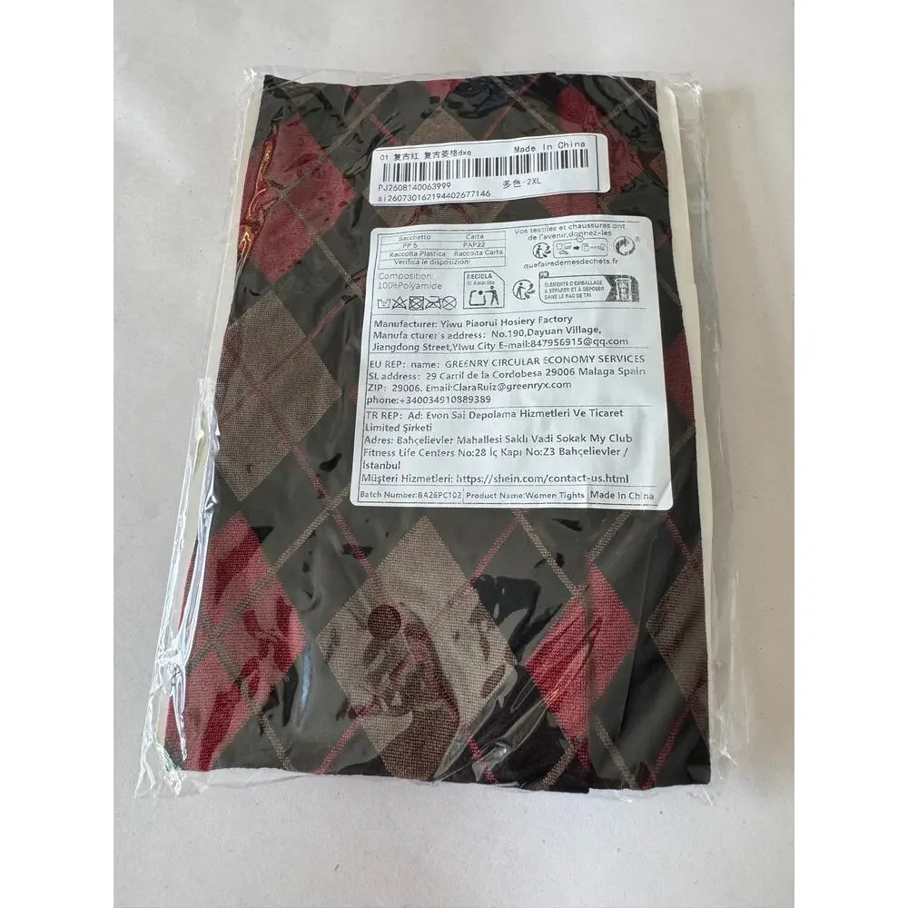 NWT Retro Black, Red & Brown Argyle Plaid Tights